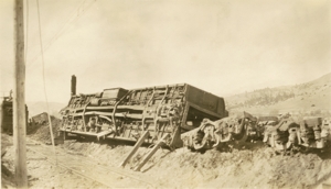 View showing derailed baggage car
