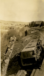 View of derailed baggage cars