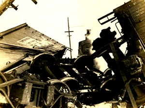 Closeup of wrecked cars.