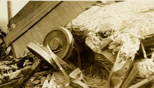 View of wrecked engine truck